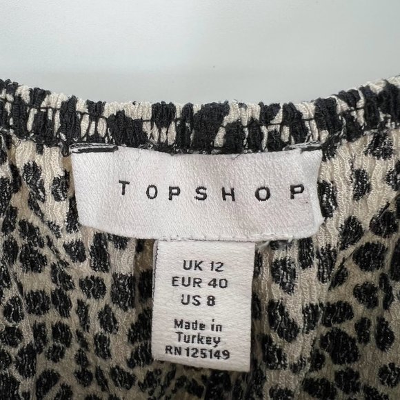 Topshop Size 8 Smocked Waist Leopard Polka Dot Mini Dress Brown Short Sleeve - Picture 6 of 9